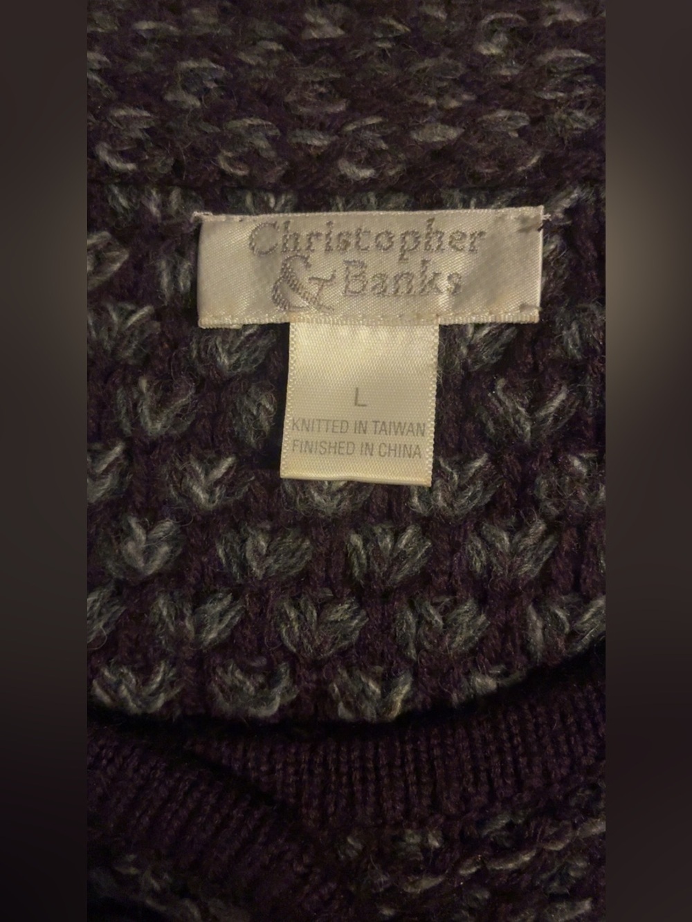 Christopher & Banks Large Purple Textured Knit Cardigan Sweater Wool Blend - Picture 4 of 5